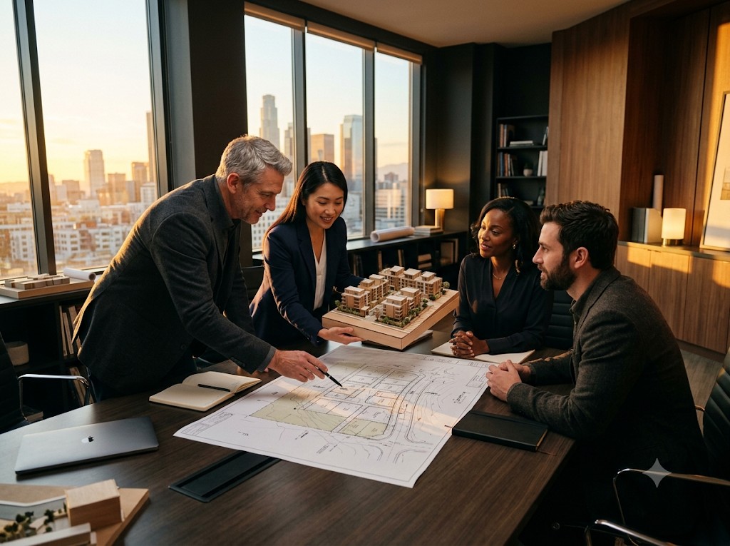 Legacy Realtech advisory team reviewing a property plan